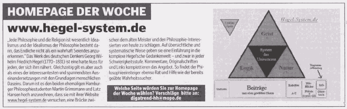Hamburger Morgenpost 2003 年第 9 期关于 Hegel-system.de 的文章(JPG,26 KB)